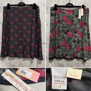 🆕 Whitestuff Reversible Polka Dot / Floral Viscose Side Buttons Skirt